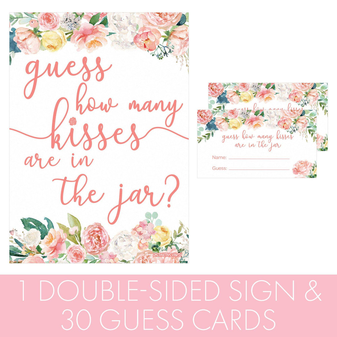 Pink Floral: How Many Kisses in the Jar Floral Party Game - Baby Shower, Kid's Birthday, Bridal, 1st Birthday - Distinctivs Party