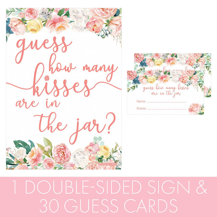 Pink Floral: How Many Kisses in the Jar Floral Party Game - Baby Shower, Kid's Birthday, Bridal, 1st Birthday - Distinctivs Party