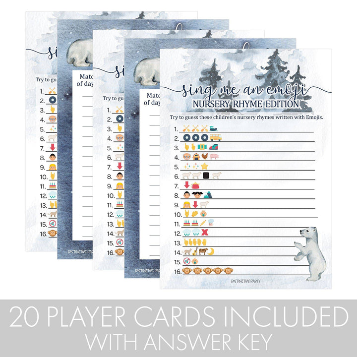 Polar Bear - Winter Baby Shower - Sing Me and Emoji & Animal Match Game -  Baby Shower Game - Two Game Bundle - 20 Dual Sided Cards - Distinctivs Party