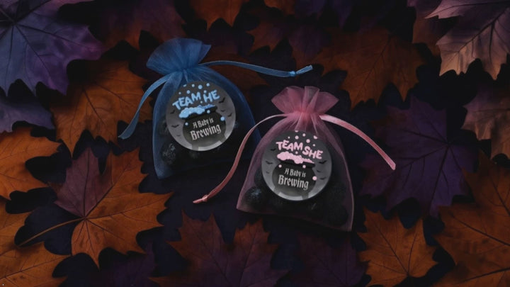 Halloween Gender Reveal Party: Pink and Blue Baby is Brewing- Baby Shower - Team He or Team She Voting - 40 Stickers
