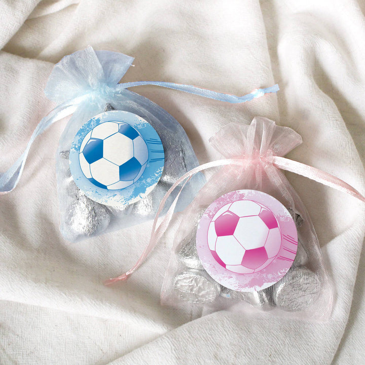 Soccer: Gender Reveal Party - Pink or Blue - 40 Stickers - Distinctivs Party