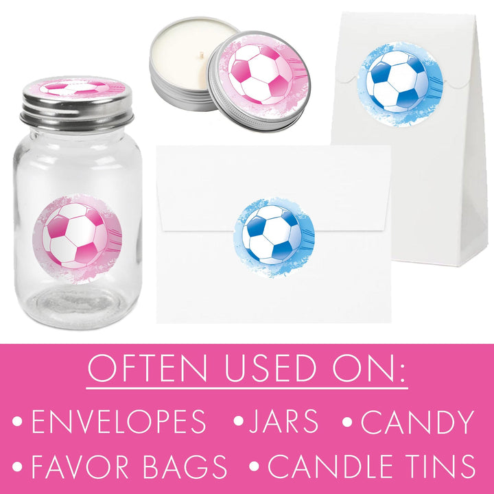 Soccer: Gender Reveal Party - Pink or Blue - 40 Stickers - Distinctivs Party