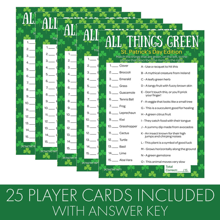 St. Patrick's Day Game: All Things Green Classroom Party Game - 25 Player Cards - Distinctivs Party