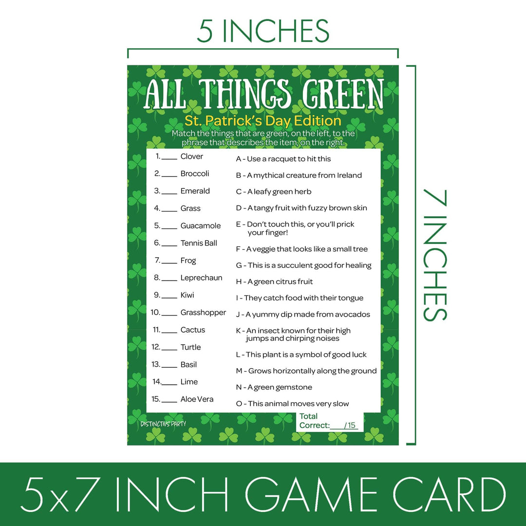 St. Patrick's Day Game: All Things Green Classroom Party Game - 25 Player Cards - Distinctivs Party