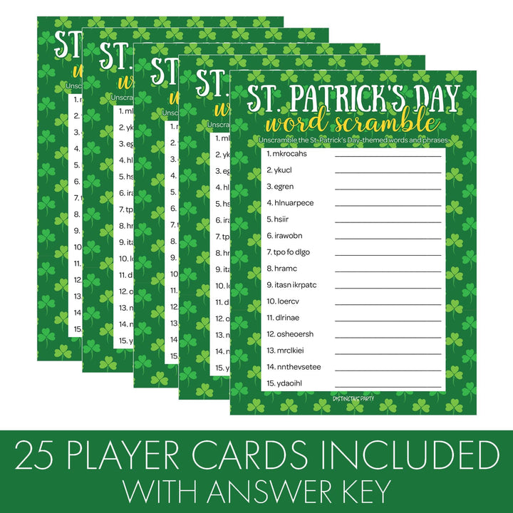 St. Patrick's Day Game: Word Scramble Classroom Party Game - 25 Player Cards - Distinctivs Party