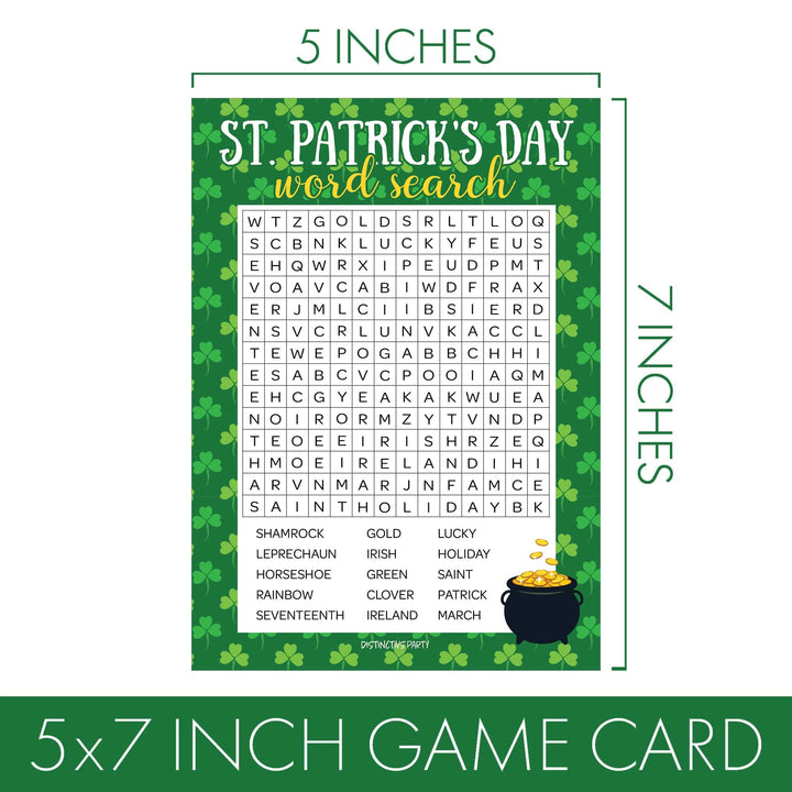 St. Patrick's Day Game: Word Search Classroom Party Game - 25 Player Cards - Distinctivs Party