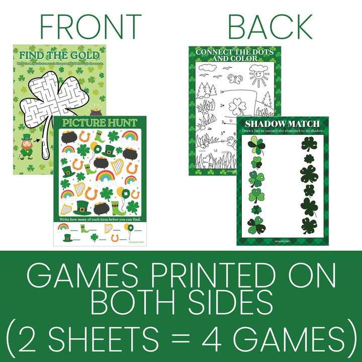 St. Patrick's Day Games: Picture Hunt, Matching, Maze, Connect the Dots - Preschool - 4 Game Bundle for 25 Kids - Distinctivs Party