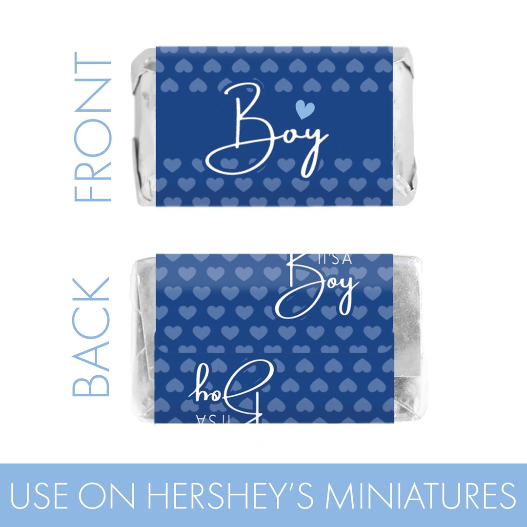 Sweet Baby Boy: Blue - Baby Shower Mini Candy Bar Labels -  45 Stickers - Distinctivs Party