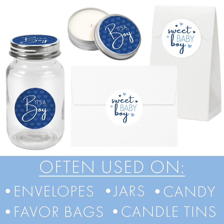 Sweet Baby Boy: Blue -  Baby Shower Stickers  - 40 Stickers - Distinctivs Party