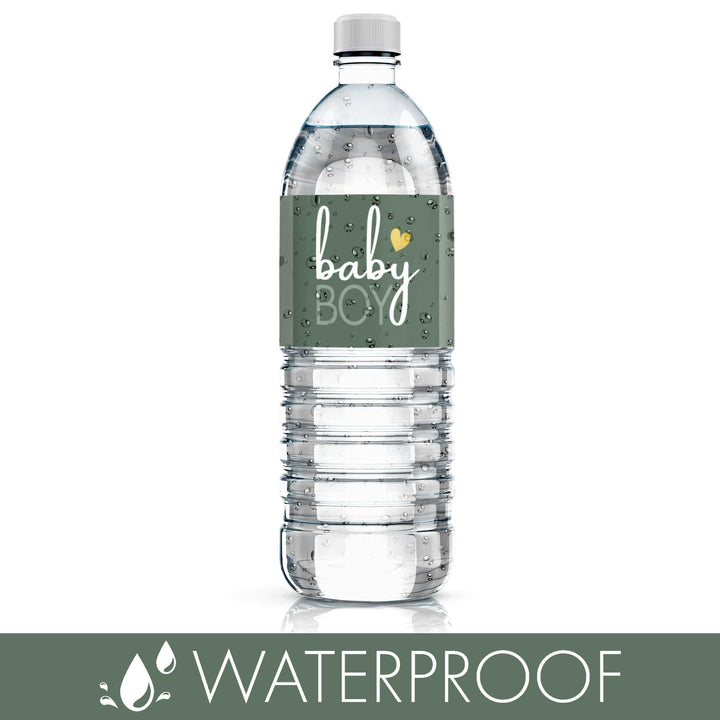 Sweet Baby Boy: Green - It’s a Boy Baby Shower Water Bottle Labels - 20 Waterproof Stickers - Distinctivs Party