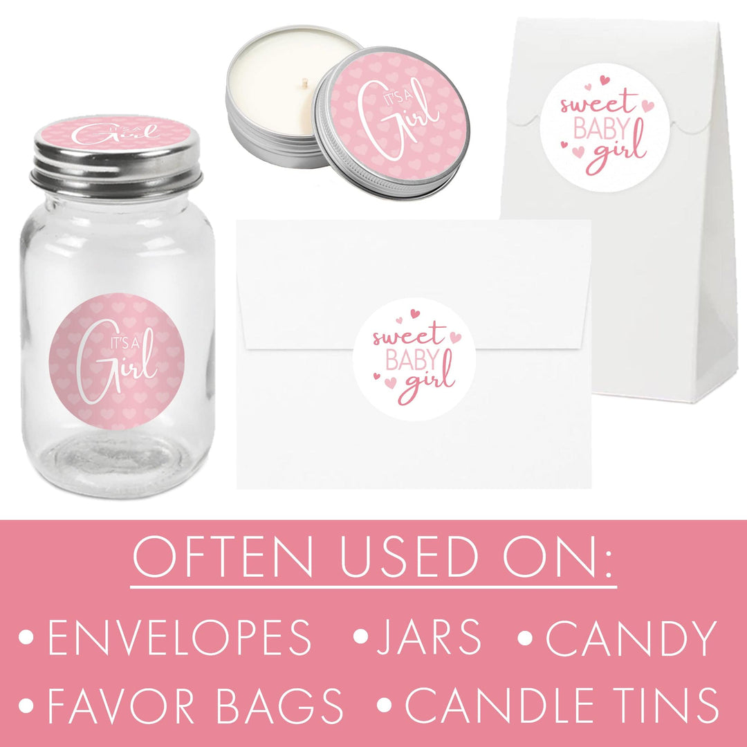 Sweet Baby Girl: Pink- Baby Shower Party Favor Stickers - 40 Labels - Distinctivs Party