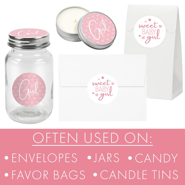 Sweet Baby Girl: Pink- Baby Shower Party Favor Stickers - 40 Labels - Distinctivs Party
