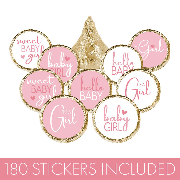 Sweet Baby Girl: Pink - Baby Shower  Stickers - Fits on Hershey's Kisses - 180 Pack - Distinctivs Party