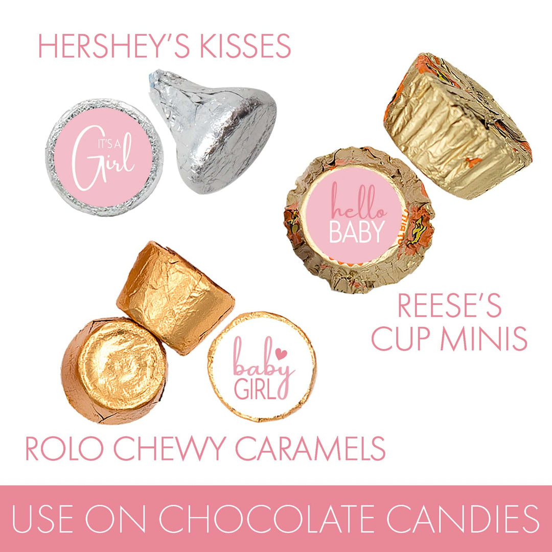 Sweet Baby Girl: Pink - Baby Shower  Stickers - Fits on Hershey's Kisses - 180 Pack - Distinctivs Party