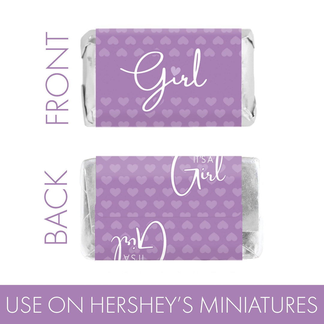 Sweet Baby Girl: Purple - Baby Shower Mini Candy Bar Labels -45 Stickers - Distinctivs Party