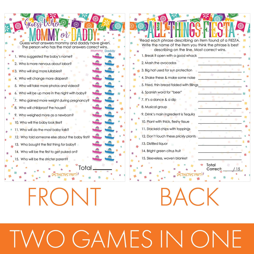 Taco 'Bout a Baby: Baby Shower Game - "Guess Who" Mommy or Daddy and All Things Fiesta Games - 20 Dual Sided Cards - Distinctivs Party