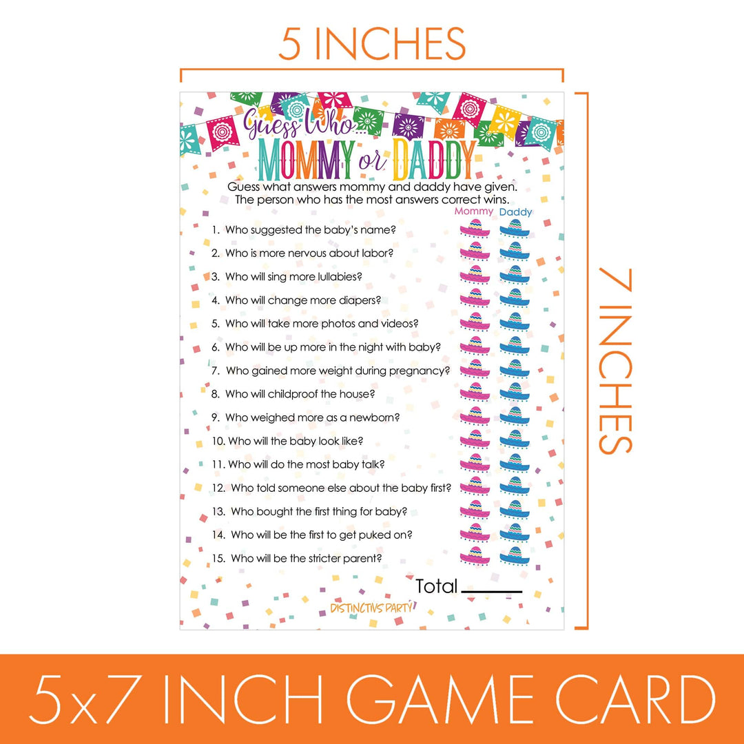 Taco 'Bout a Baby: Baby Shower Game - "Guess Who" Mommy or Daddy and All Things Fiesta Games - 20 Dual Sided Cards - Distinctivs Party