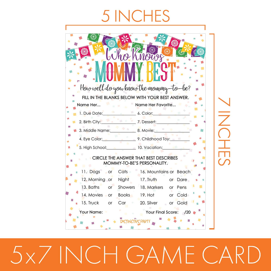 Taco 'Bout a Baby:  Baby Shower Game - Who Knows Mommy Best Game Cards - 20 Cards - Distinctivs Party