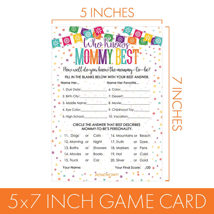 Taco 'Bout a Baby:  Baby Shower Game - Who Knows Mommy Best Game Cards - 20 Cards - Distinctivs Party