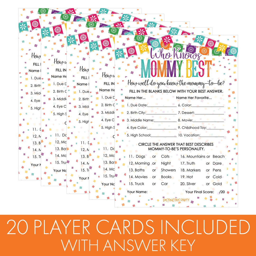 Taco 'Bout a Baby:  Baby Shower Game - Who Knows Mommy Best Game Cards - 20 Cards - Distinctivs Party