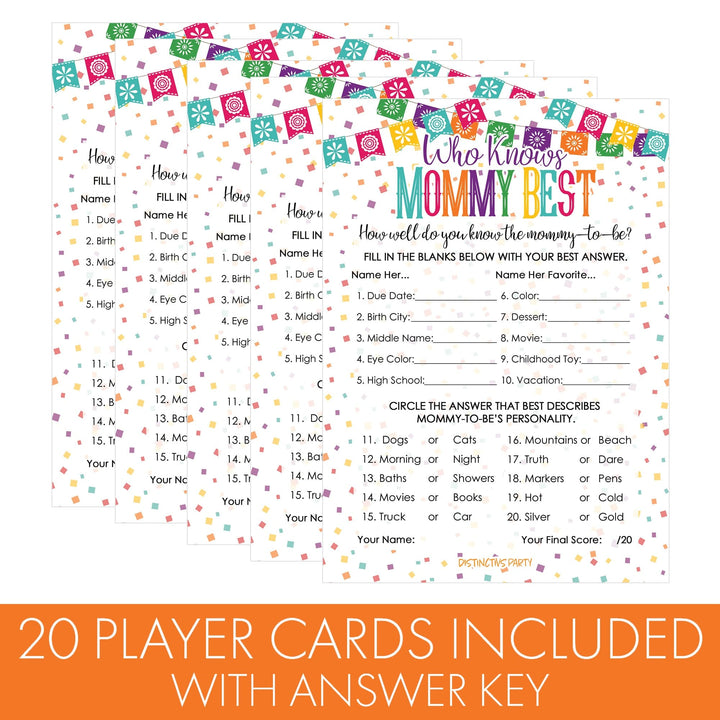 Taco 'Bout a Baby:  Baby Shower Game - Who Knows Mommy Best Game Cards - 20 Cards - Distinctivs Party