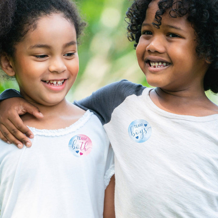 Twins: Gender Reveal Party - Team Boys, Team Girls, or Team Both - 40 Stickers - Distinctivs Party