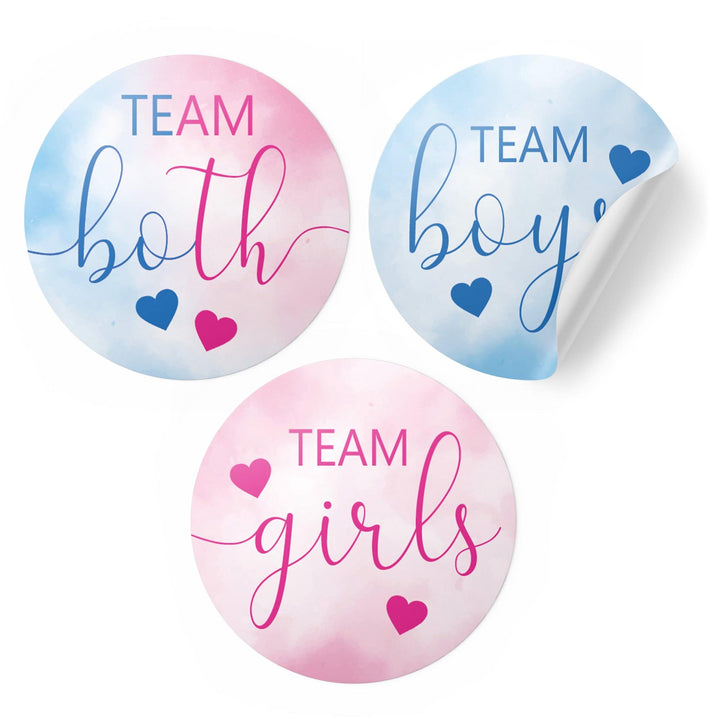 Twins: Gender Reveal Party - Team Boys, Team Girls, or Team Both - 40 Stickers - Distinctivs Party