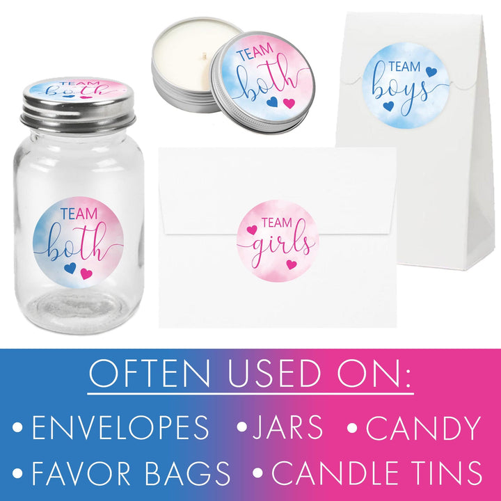 Twins: Gender Reveal Party - Team Boys, Team Girls, or Team Both - 40 Stickers - Distinctivs Party