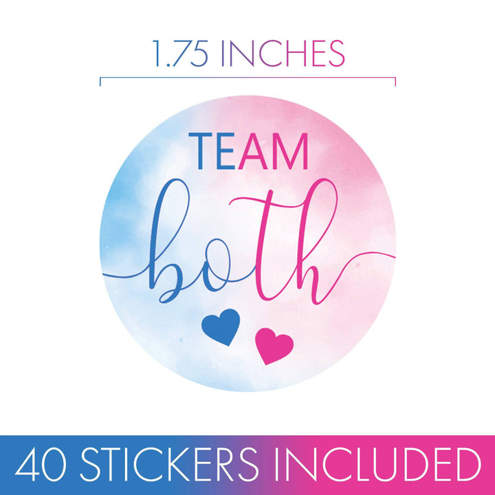 Twins: Gender Reveal Party - Team Boys, Team Girls, or Team Both - 40 Stickers - Distinctivs Party