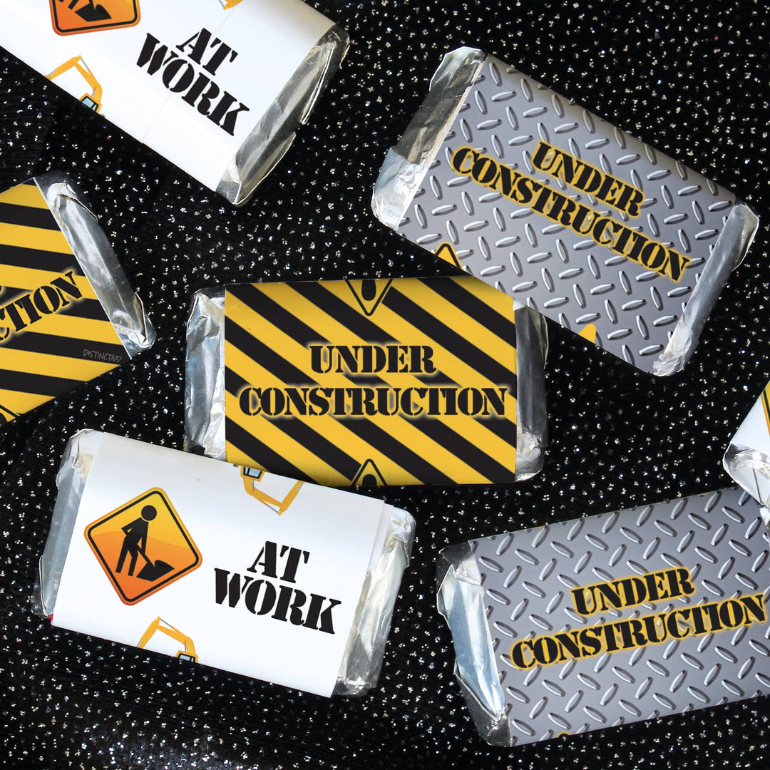Under Construction: Kid's Birthday -  Hershey's Miniatures Candy Bar Wrappers Stickers - 45 Stickers - Distinctivs Party