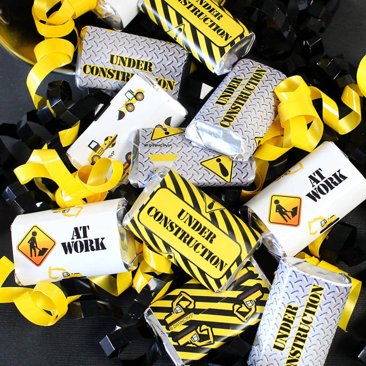 Under Construction: Kid's Birthday -  Hershey's Miniatures Candy Bar Wrappers Stickers - 45 Stickers - Distinctivs Party