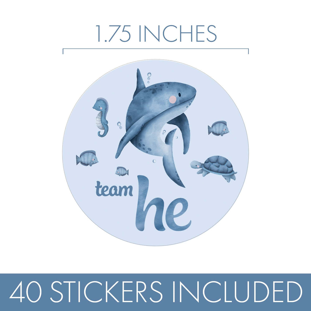 Under the Sea: Gender Reveal Party - Team He or Team She - 40 Stickers - Distinctivs Party