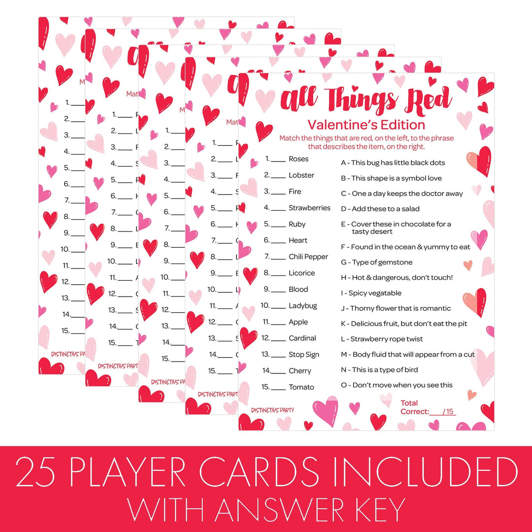 Valentine's Day Party Games: All Things Red - Classroom Party Game - 25 Player Cards - Distinctivs Party