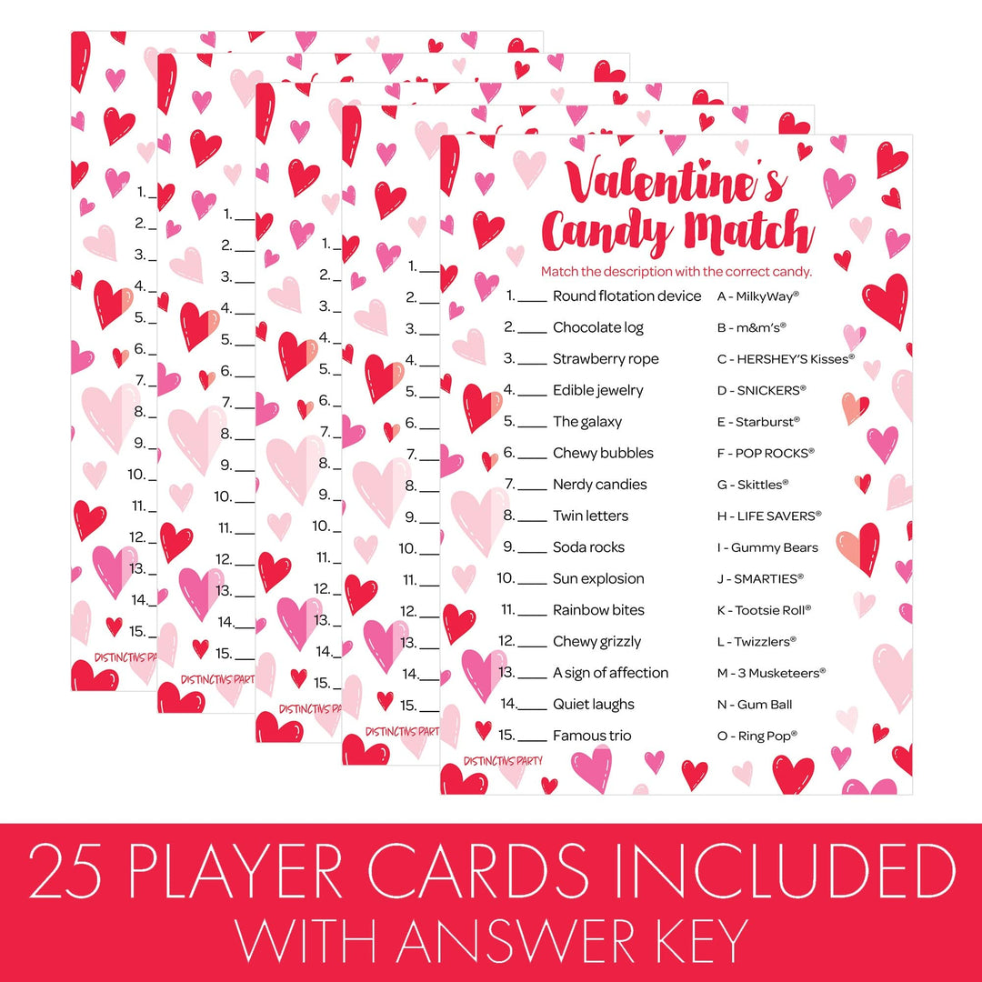 Valentine's Day Party Games: Candy Match - Classroom Party Game - 25 Player Cards - Distinctivs Party