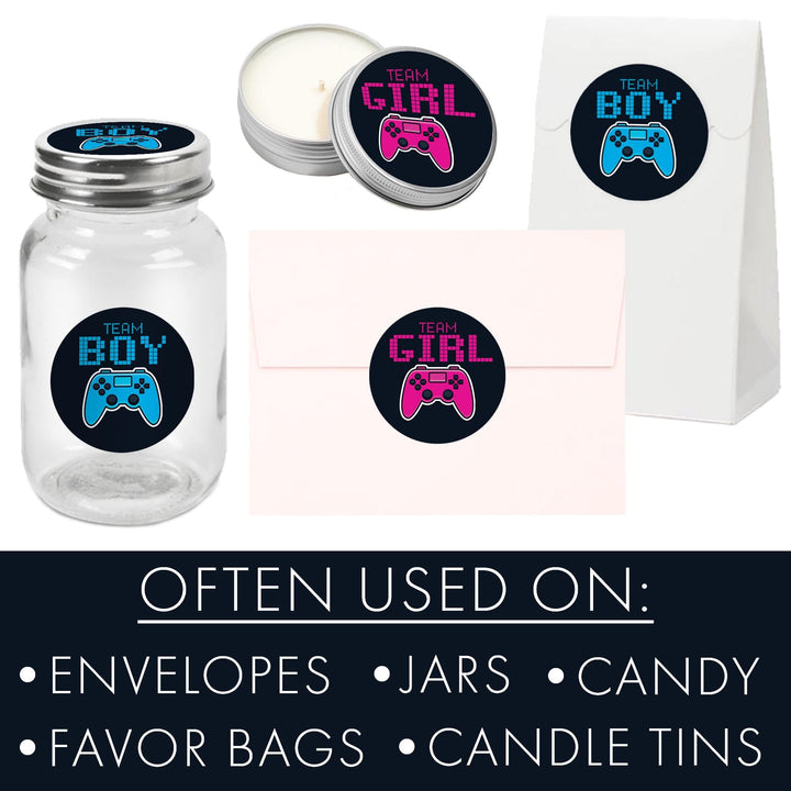Video Gamer: Gender Reveal Party - Girl or Boy  - 40 Stickers - Distinctivs Party