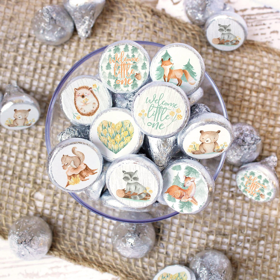Watercolor Woodland Baby Shower Stickers - Fits on Hershey's Kisses - 180 Pack - Distinctivs Party