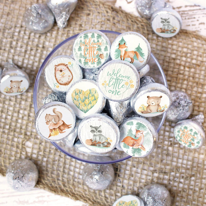 Watercolor Woodland Baby Shower Stickers - Fits on Hershey's Kisses - 180 Pack - Distinctivs Party