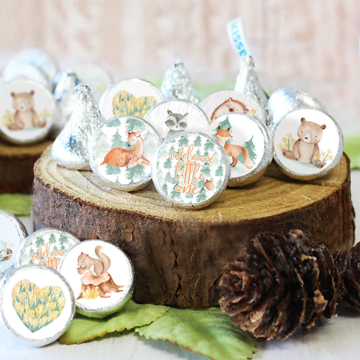 Watercolor Woodland Baby Shower Stickers - Fits on Hershey's Kisses - 180 Pack - Distinctivs Party