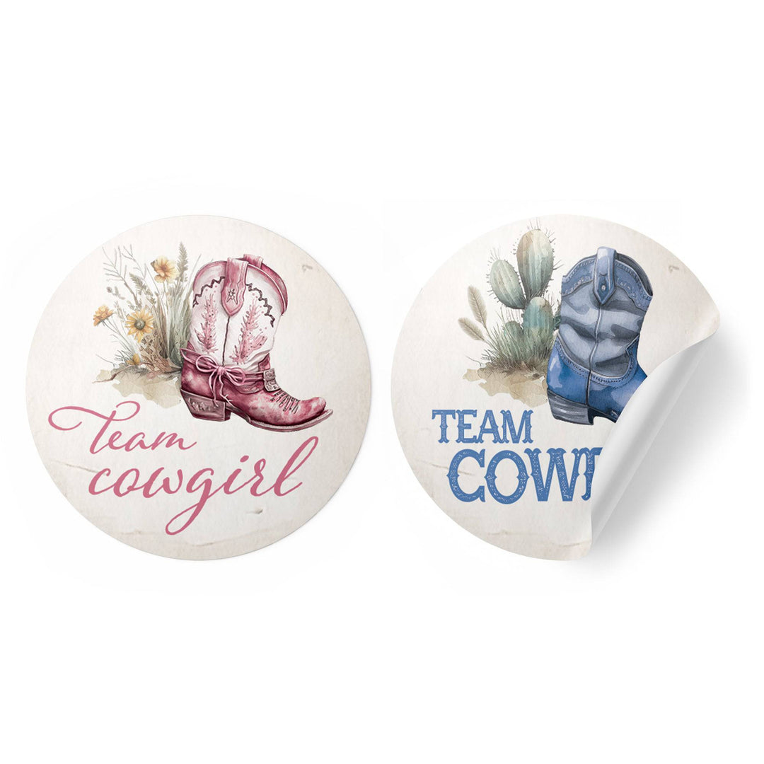Western Baby: Gender Reveal Party - Team Cowboy or Team Cowgirl - 40 Stickers - Distinctivs Party