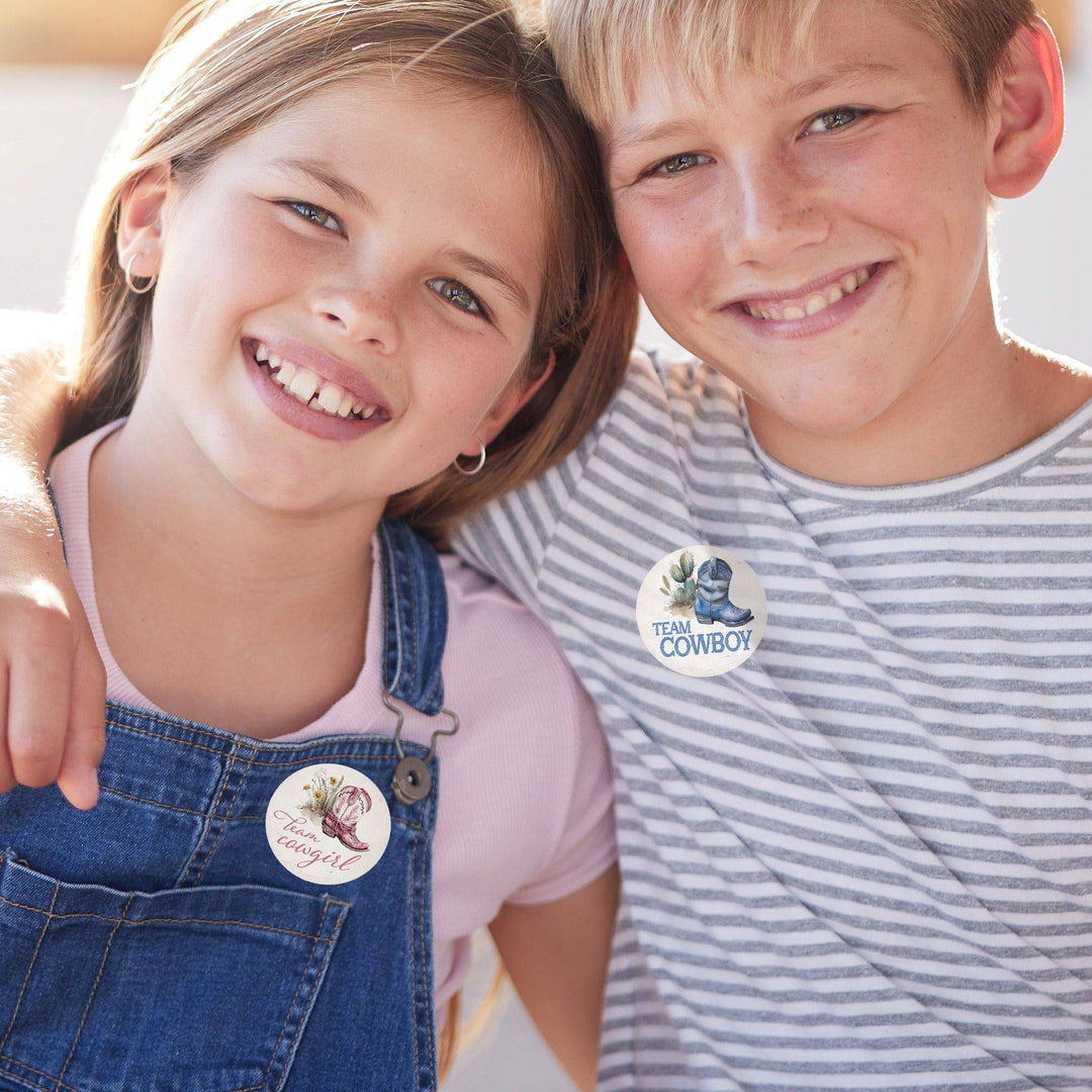 Western Baby: Gender Reveal Party - Team Cowboy or Team Cowgirl - 40 Stickers - Distinctivs Party