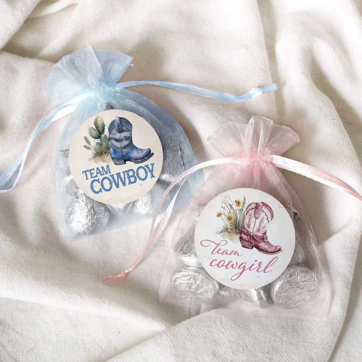 Western Baby: Gender Reveal Party - Team Cowboy or Team Cowgirl - 40 Stickers - Distinctivs Party