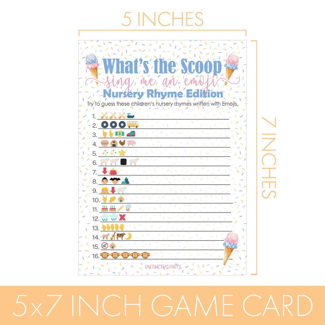 What's the Scoop:  Ice Cream - Gender Reveal Party Game - Emoji Game Cards - 20 Cards - Distinctivs Party