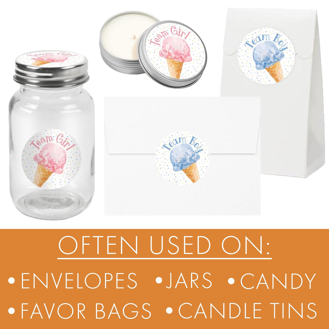 What’s the Scoop: Ice Cream- Gender Reveal Party - Team Boy or Girl - Voting Stickers - 40 Stickers - Distinctivs Party