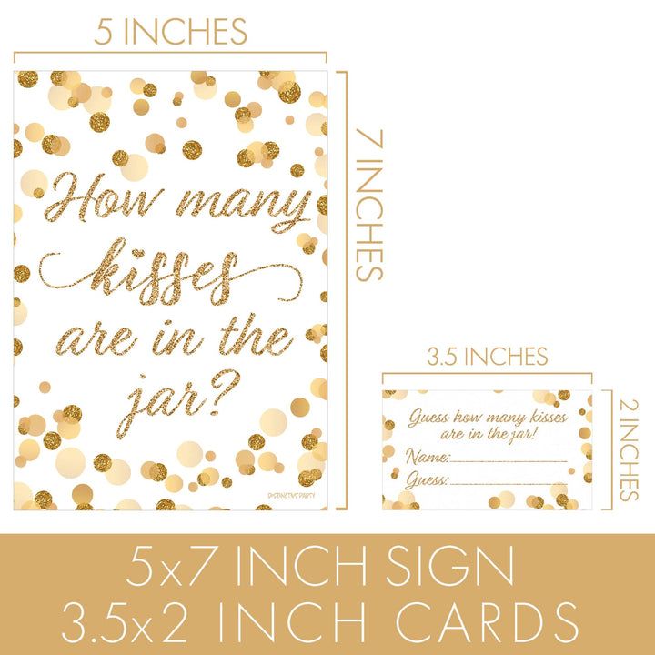 Gold Confetti: White - How Many Kisses in the Jar Party Game - Baby Shower, Kid's Birthday, Bridal, 1st Birthday - Distinctivs Party