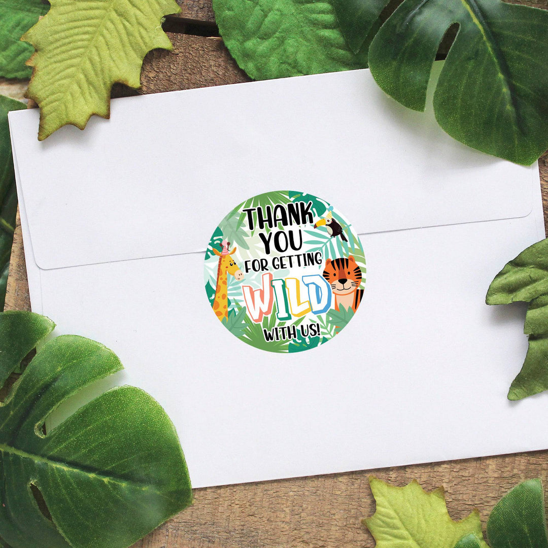 Wild Jungle: Kid's Birthday - Thank You Round Stickers - Thank You For Getting Wild With Us - 40 Stickers - Distinctivs Party