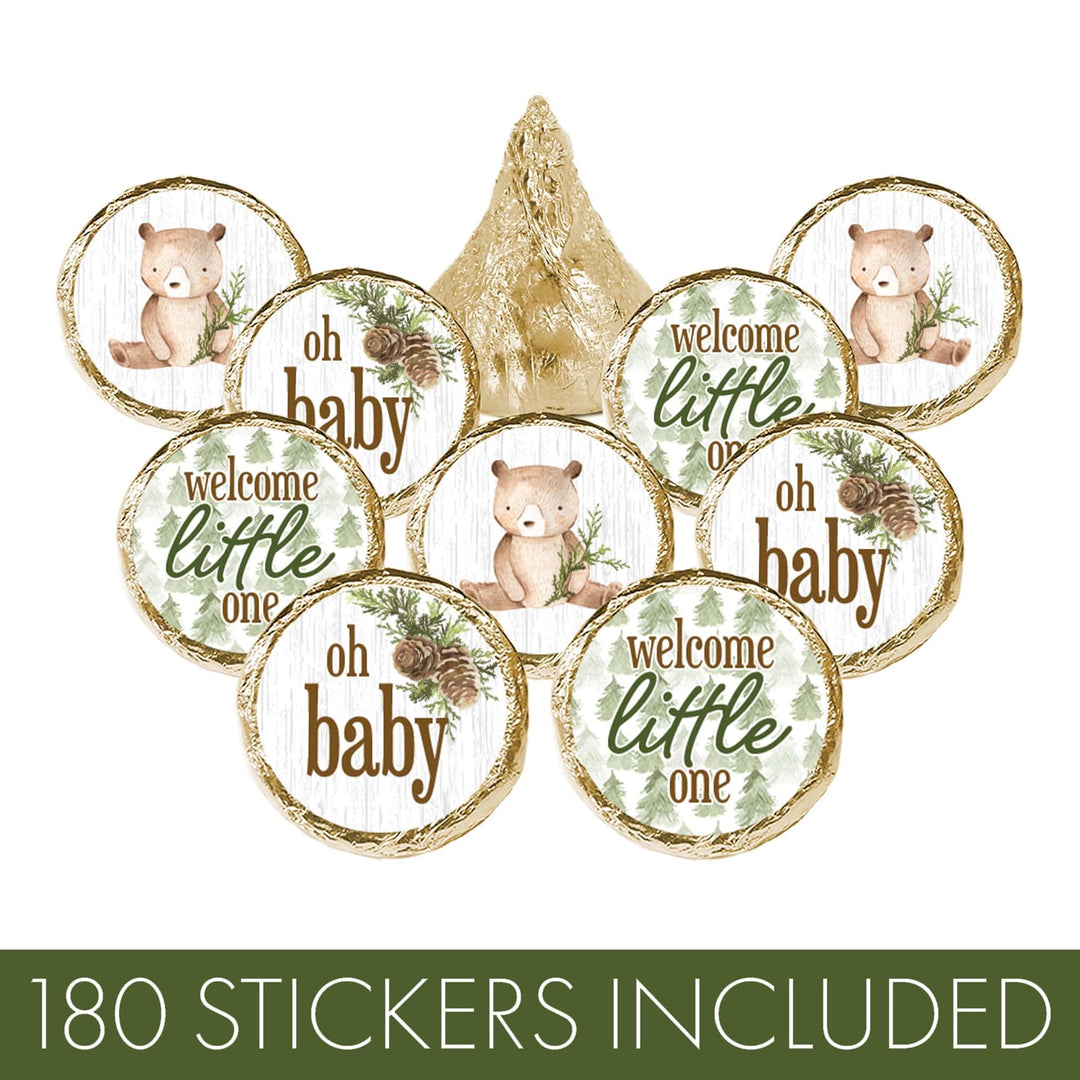 Woodland Bear: Baby Shower Baby Shower Favors  Fits on Hershey's Kisses - 180 Stickers - Distinctivs Party