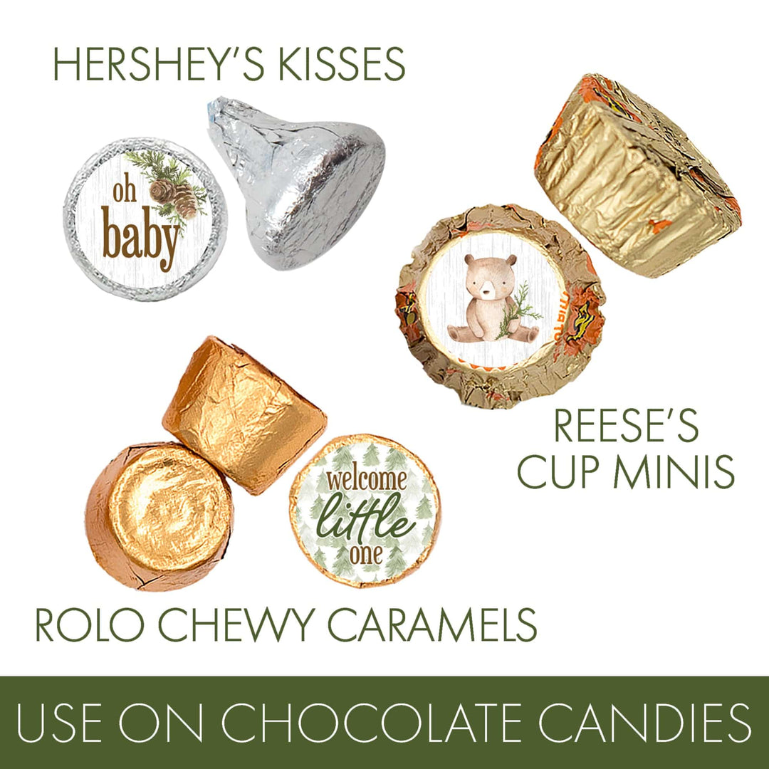 Woodland Bear: Baby Shower Baby Shower Favors  Fits on Hershey's Kisses - 180 Stickers - Distinctivs Party