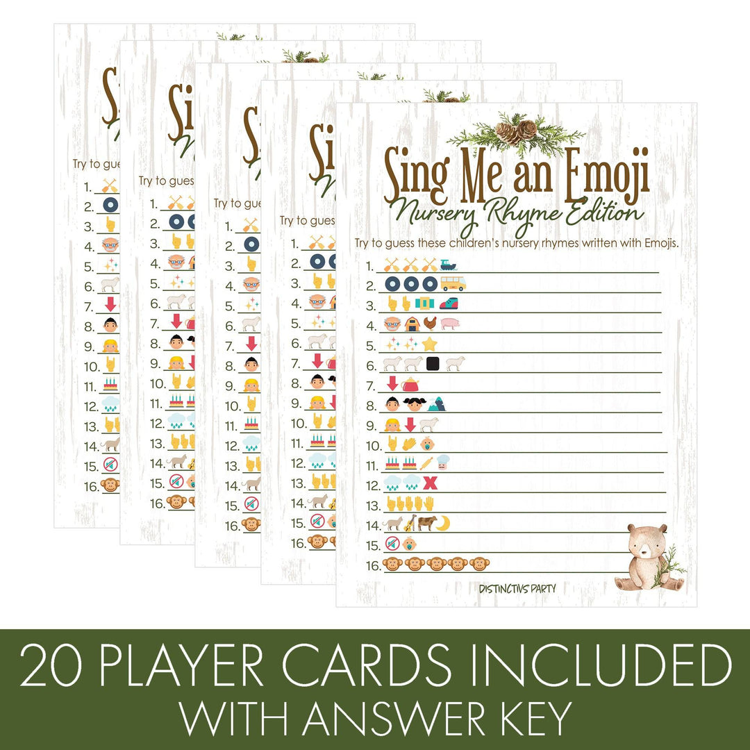 Woodland Bear: Baby Shower Emoji Game Cards - 20 Cards - Distinctivs Party