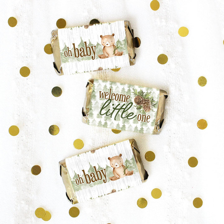 Woodland Bear: Baby Shower Mini Candy Bar Labels - 45 Stickers - Distinctivs Party