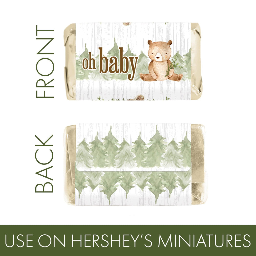 Woodland Bear: Baby Shower Mini Candy Bar Labels - 45 Stickers - Distinctivs Party